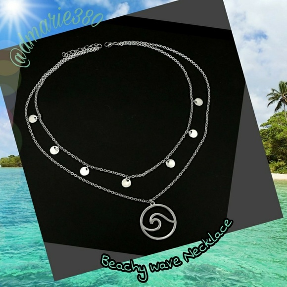 Boho Sea Wave Pendant w/ Sequins charms necklace - Picture 3 of 8